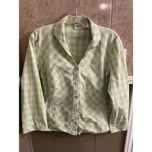 Norm Thompson Women's Green Checked‎ Shirt Size Medium - Picture 1 of 2